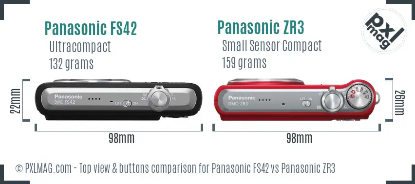 Panasonic FS42 vs Panasonic ZR3 top view buttons comparison