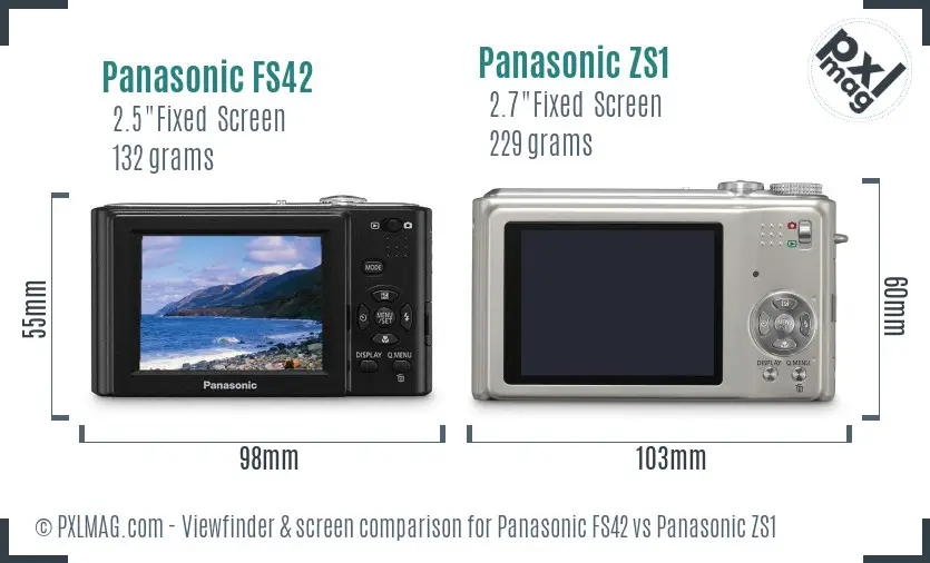 Panasonic FS42 vs Panasonic ZS1 Screen and Viewfinder comparison
