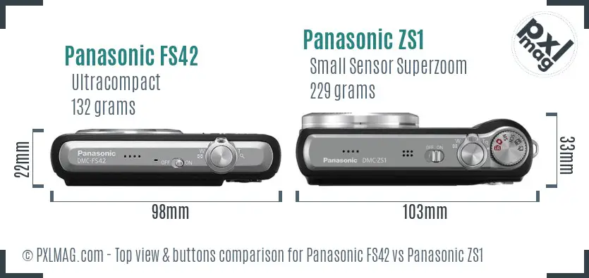 Panasonic FS42 vs Panasonic ZS1 top view buttons comparison