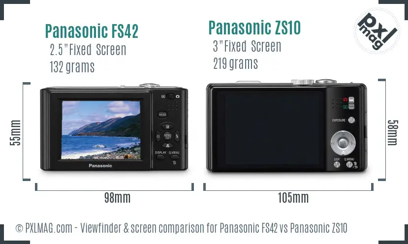 Panasonic FS42 vs Panasonic ZS10 Screen and Viewfinder comparison
