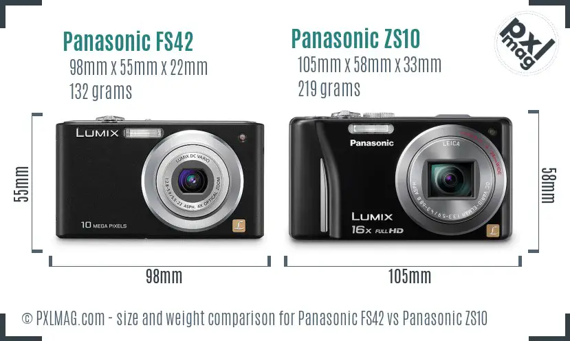 Panasonic FS42 vs Panasonic ZS10 size comparison