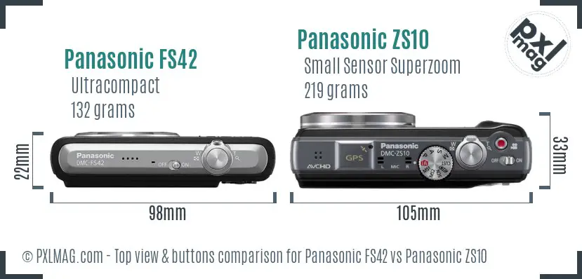 Panasonic FS42 vs Panasonic ZS10 top view buttons comparison