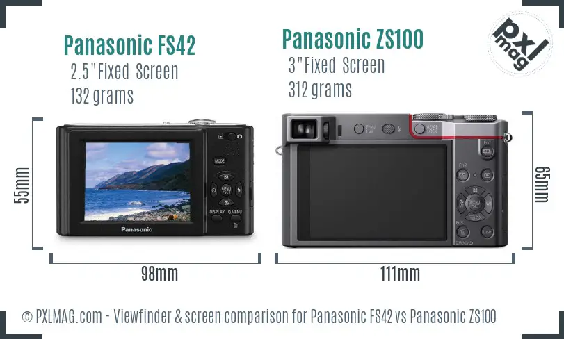 Panasonic FS42 vs Panasonic ZS100 Screen and Viewfinder comparison