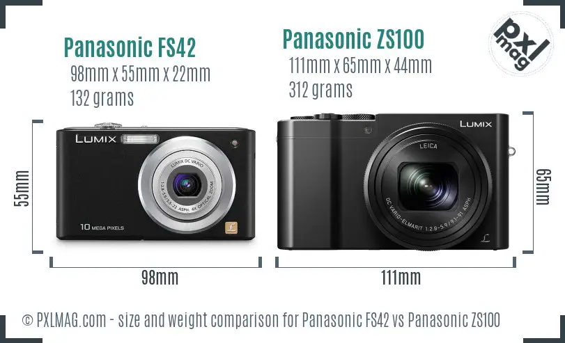 Panasonic FS42 vs Panasonic ZS100 size comparison