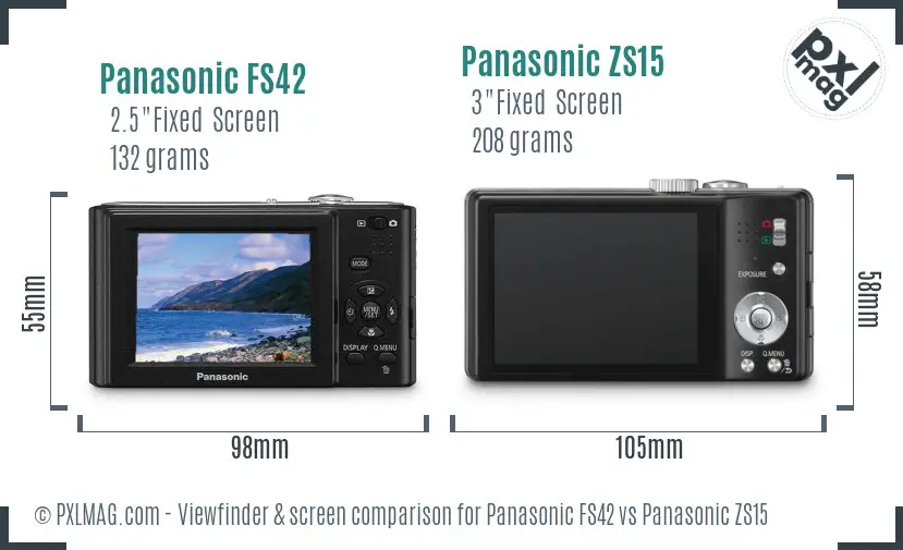 Panasonic FS42 vs Panasonic ZS15 Screen and Viewfinder comparison