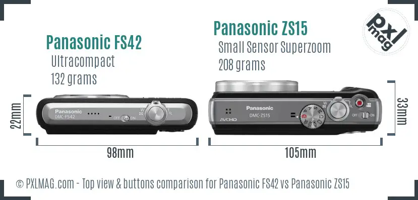 Panasonic FS42 vs Panasonic ZS15 top view buttons comparison