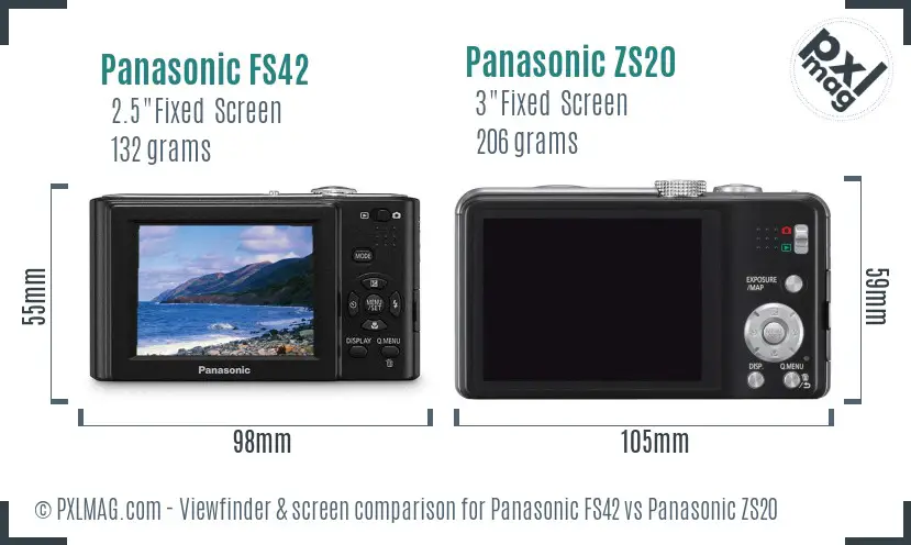 Panasonic FS42 vs Panasonic ZS20 Screen and Viewfinder comparison