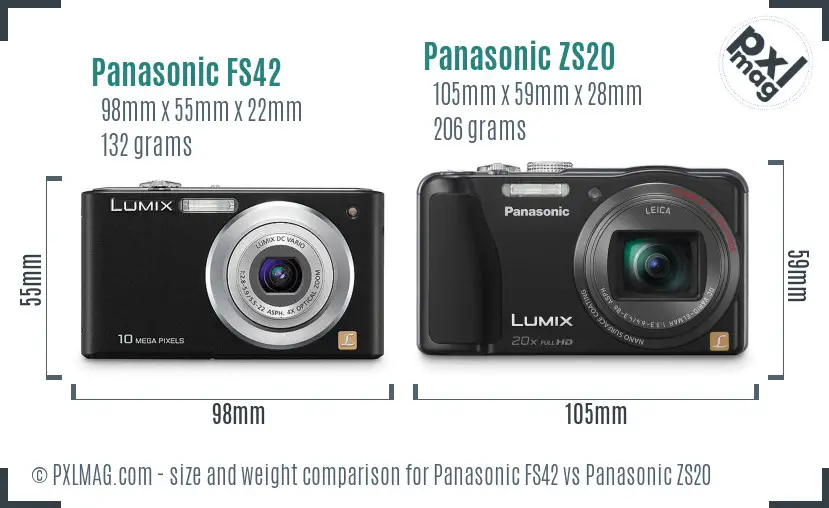 Panasonic FS42 vs Panasonic ZS20 size comparison
