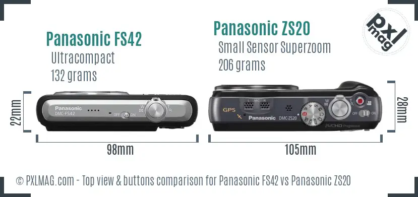 Panasonic FS42 vs Panasonic ZS20 top view buttons comparison