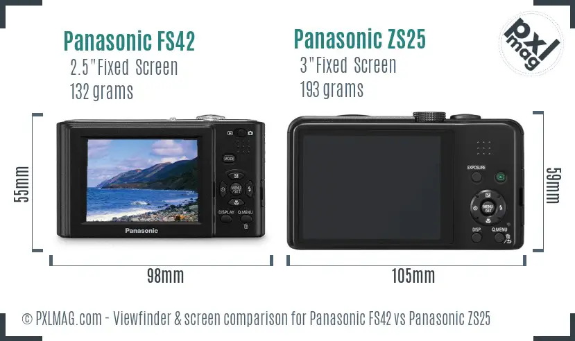 Panasonic FS42 vs Panasonic ZS25 Screen and Viewfinder comparison