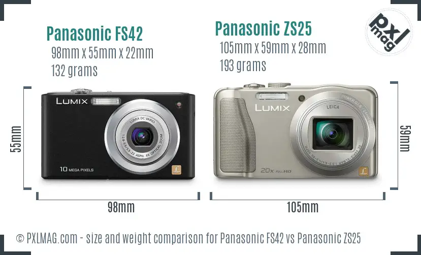 Panasonic FS42 vs Panasonic ZS25 size comparison