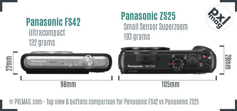 Panasonic FS42 vs Panasonic ZS25 top view buttons comparison