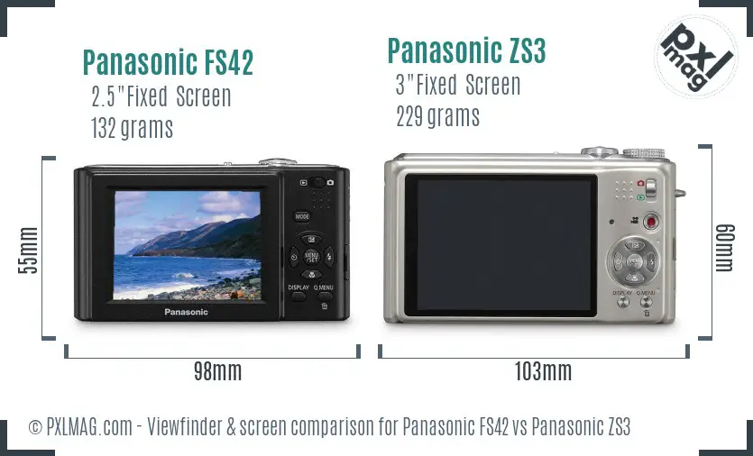 Panasonic FS42 vs Panasonic ZS3 Screen and Viewfinder comparison