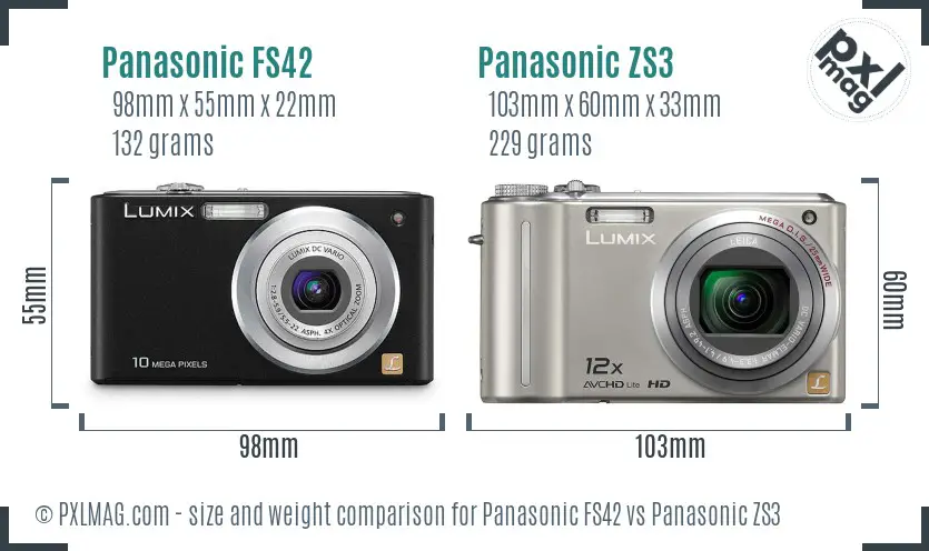 Panasonic FS42 vs Panasonic ZS3 size comparison