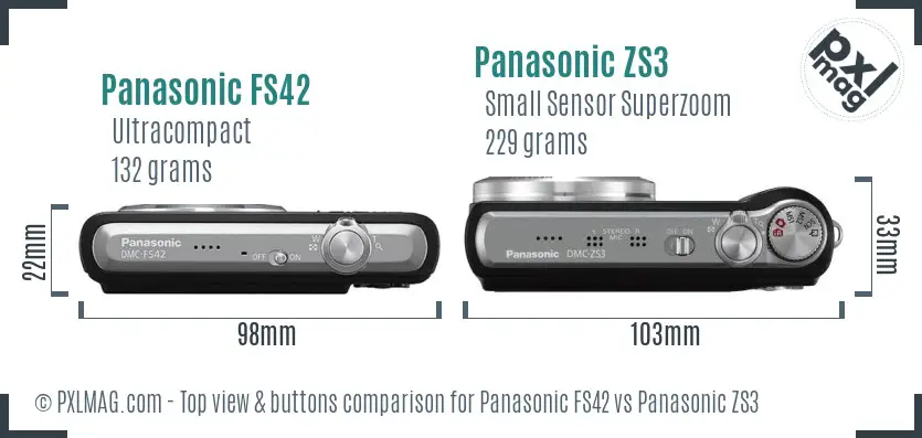 Panasonic FS42 vs Panasonic ZS3 top view buttons comparison