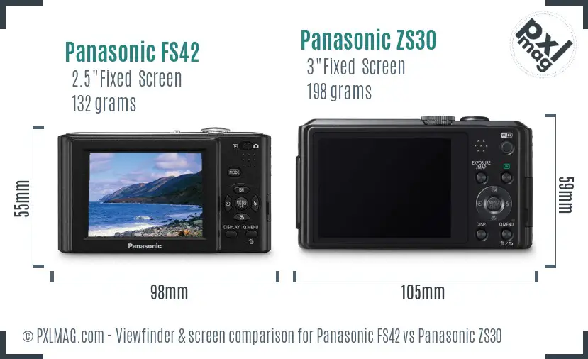 Panasonic FS42 vs Panasonic ZS30 Screen and Viewfinder comparison