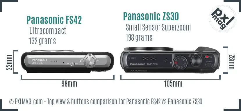 Panasonic FS42 vs Panasonic ZS30 top view buttons comparison