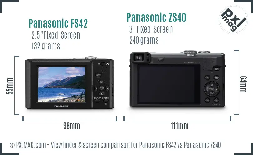 Panasonic FS42 vs Panasonic ZS40 Screen and Viewfinder comparison