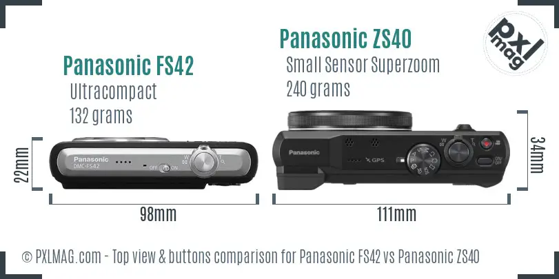 Panasonic FS42 vs Panasonic ZS40 top view buttons comparison