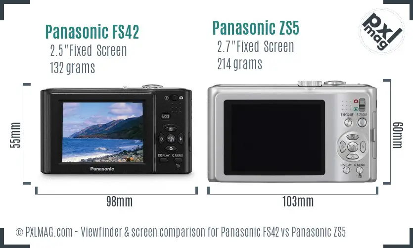 Panasonic FS42 vs Panasonic ZS5 Screen and Viewfinder comparison
