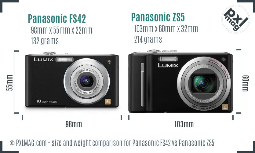 Panasonic FS42 vs Panasonic ZS5 size comparison