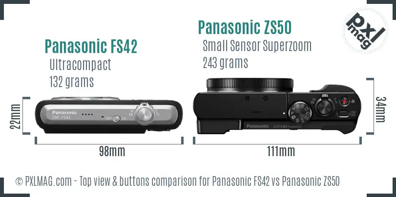 Panasonic FS42 vs Panasonic ZS50 top view buttons comparison