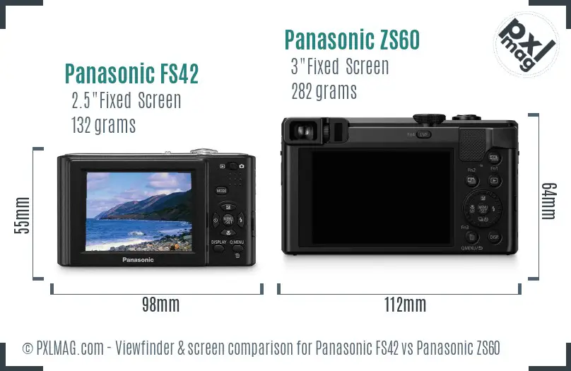 Panasonic FS42 vs Panasonic ZS60 Screen and Viewfinder comparison