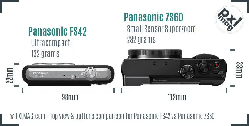 Panasonic FS42 vs Panasonic ZS60 top view buttons comparison