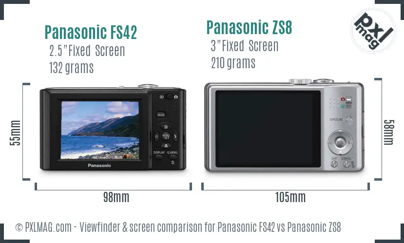 Panasonic FS42 vs Panasonic ZS8 Screen and Viewfinder comparison