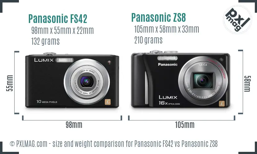 Panasonic FS42 vs Panasonic ZS8 size comparison