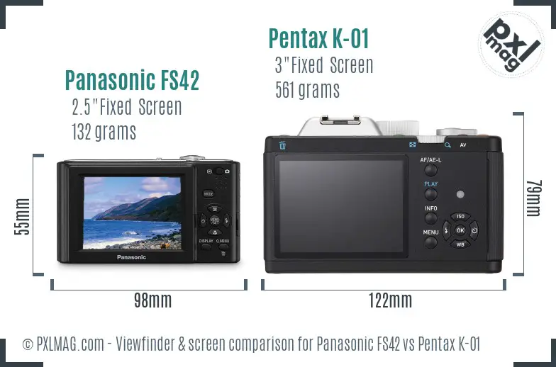 Panasonic FS42 vs Pentax K-01 Screen and Viewfinder comparison