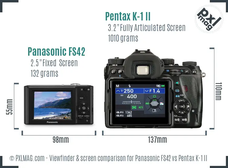 Panasonic FS42 vs Pentax K-1 II Screen and Viewfinder comparison