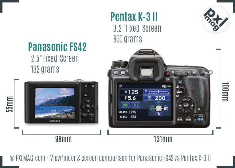 Panasonic FS42 vs Pentax K-3 II Screen and Viewfinder comparison