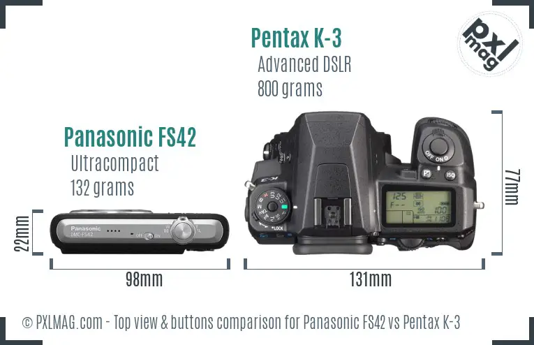 Panasonic FS42 vs Pentax K-3 top view buttons comparison