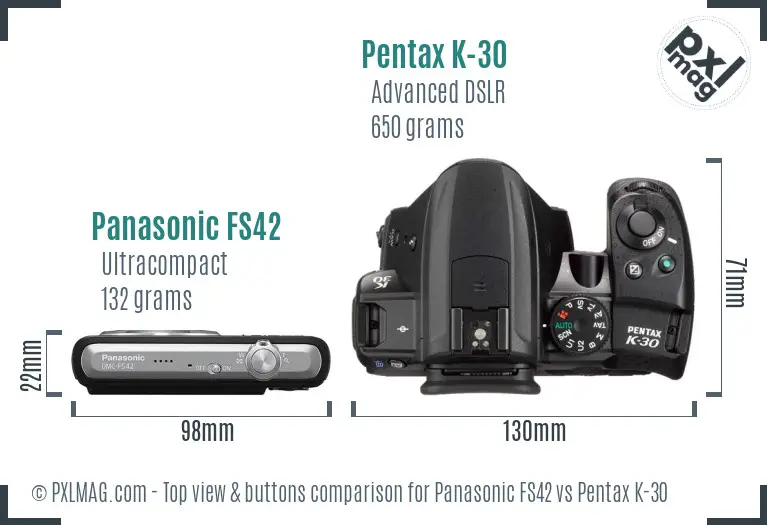 Panasonic FS42 vs Pentax K-30 top view buttons comparison