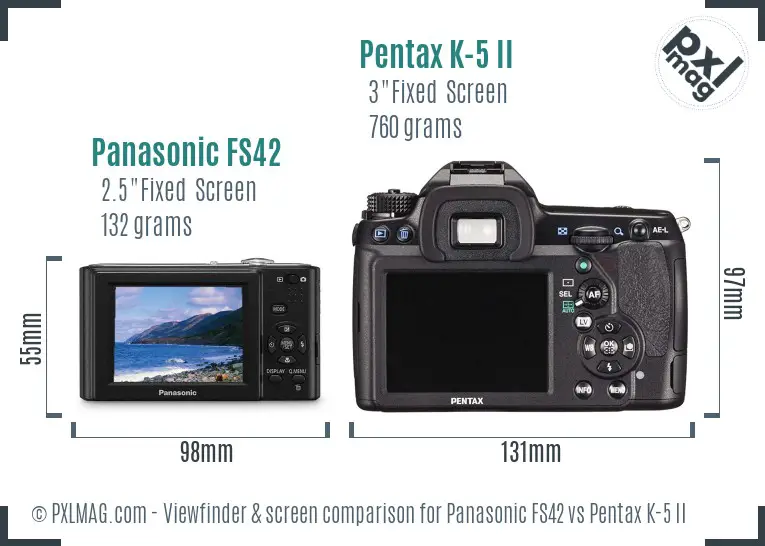 Panasonic FS42 vs Pentax K-5 II Screen and Viewfinder comparison