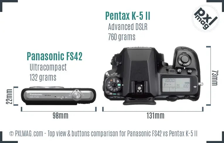Panasonic FS42 vs Pentax K-5 II top view buttons comparison