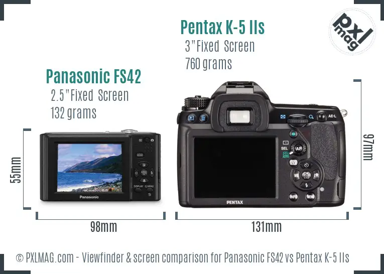 Panasonic FS42 vs Pentax K-5 IIs Screen and Viewfinder comparison