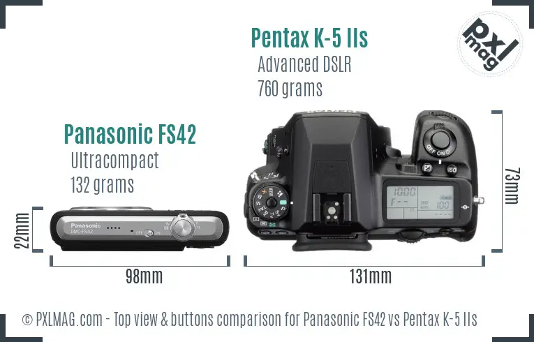 Panasonic FS42 vs Pentax K-5 IIs top view buttons comparison