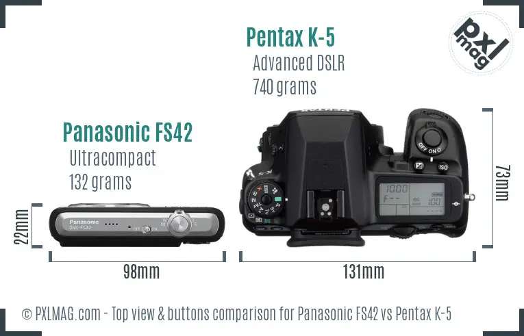 Panasonic FS42 vs Pentax K-5 top view buttons comparison