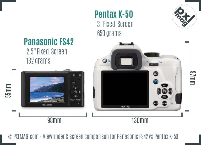 Panasonic FS42 vs Pentax K-50 Screen and Viewfinder comparison