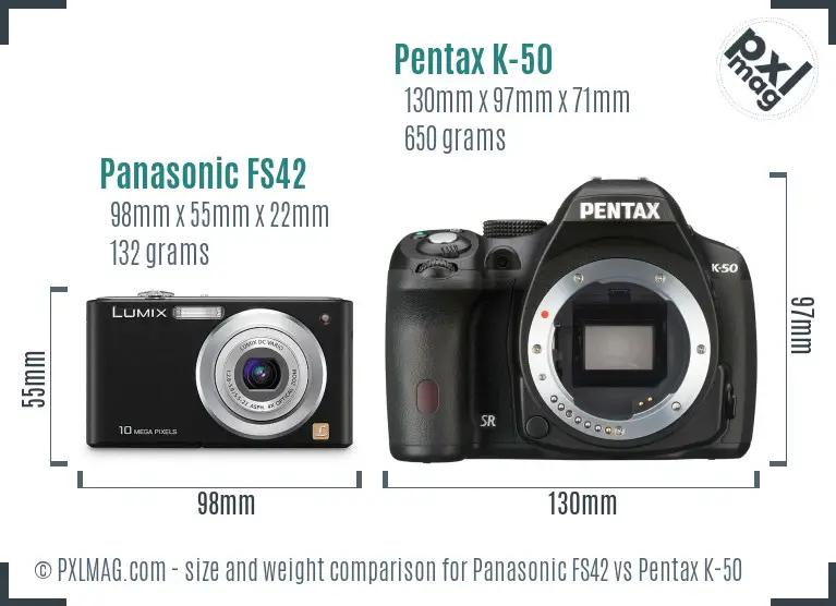 Panasonic FS42 vs Pentax K-50 size comparison