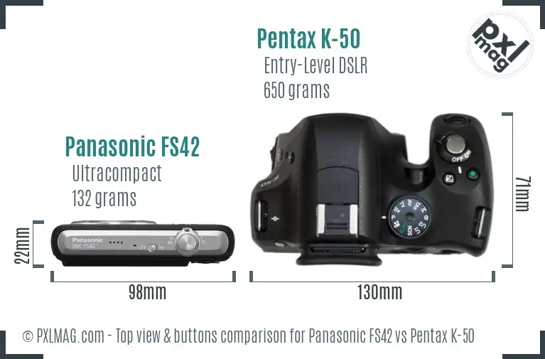 Panasonic FS42 vs Pentax K-50 top view buttons comparison