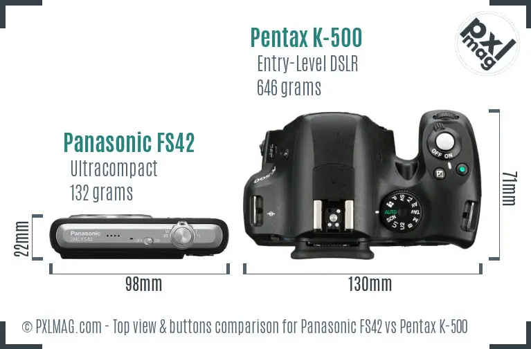 Panasonic FS42 vs Pentax K-500 top view buttons comparison