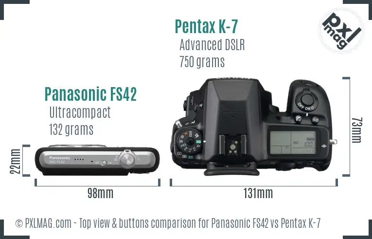 Panasonic FS42 vs Pentax K-7 top view buttons comparison
