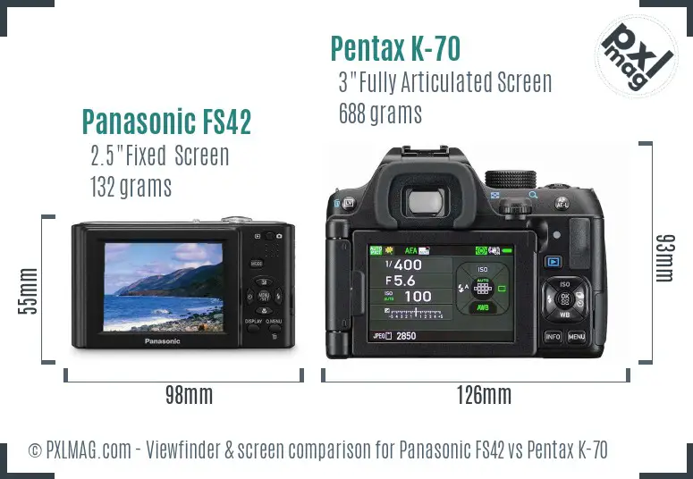 Panasonic FS42 vs Pentax K-70 Screen and Viewfinder comparison