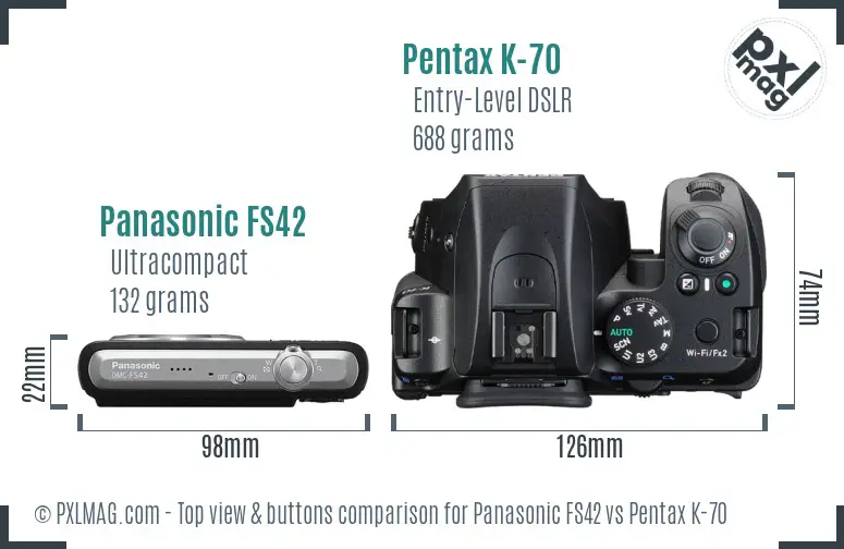 Panasonic FS42 vs Pentax K-70 top view buttons comparison