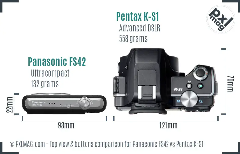 Panasonic FS42 vs Pentax K-S1 top view buttons comparison