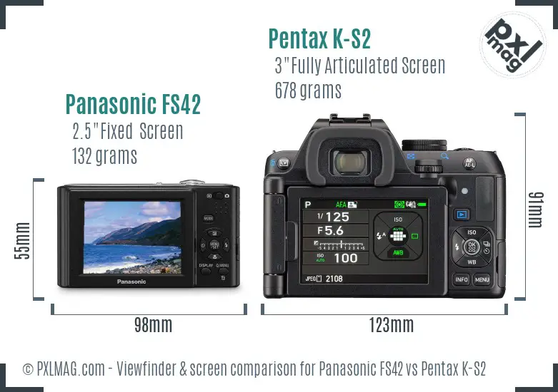 Panasonic FS42 vs Pentax K-S2 Screen and Viewfinder comparison