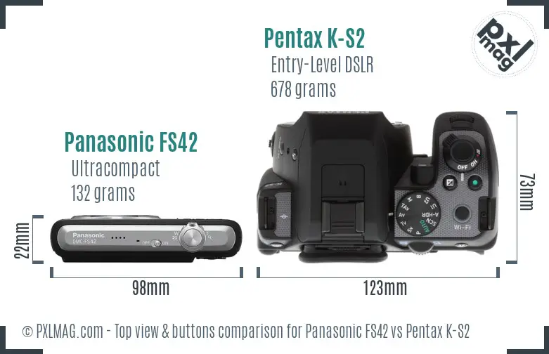 Panasonic FS42 vs Pentax K-S2 top view buttons comparison